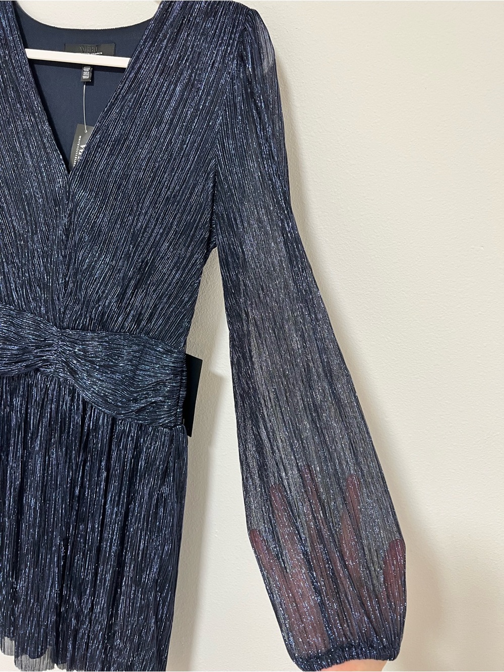 WHBM Shimmery Navy Blue Long Sleeve Dress - Picture 5 of 11